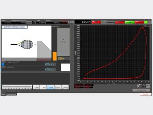 Schermata del software di test del telaio della racchetta da tennis